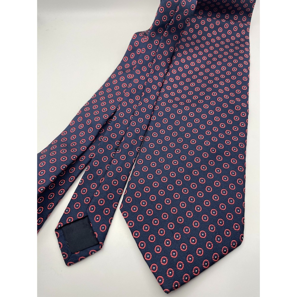 Brooks Brothers 346 Mens Silk Tie Navy Blue Red Geometric Medallion Made in USA